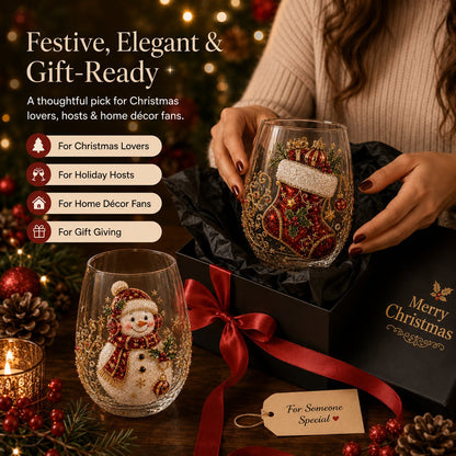 🎄🎄✨  Christmas Glass Art Cup | Luxury Holiday Glassware for Drinks, Decor & Christmas Gifts 🎁
