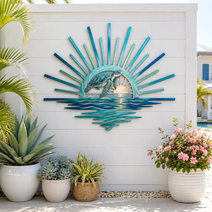 🎅🎅 2026 Christmas Gift 50% Off--🌊 Coastal Sunrise Metal Wall Art | Mermaid, Lighthouse & Sea Turtle Ocean Décor for Patio, Porch & Beach House 🐚