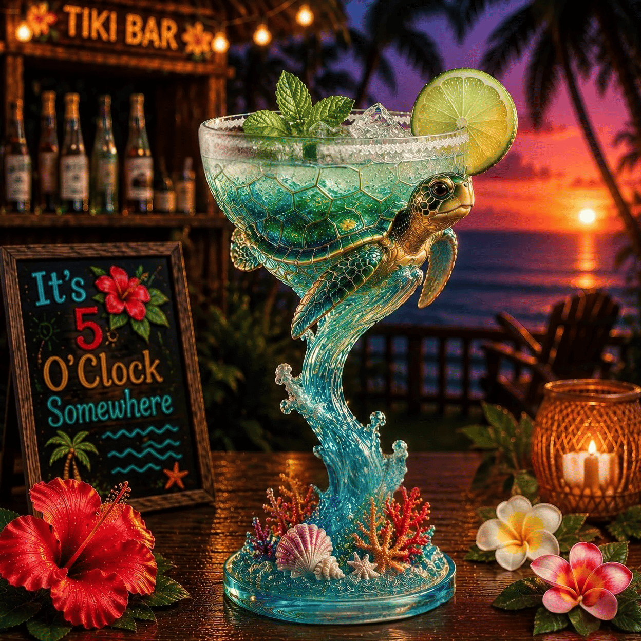 🦜Parrot Paradise Margarita Glass🐢 Tropical Coastal Collector Cocktail Goblet
