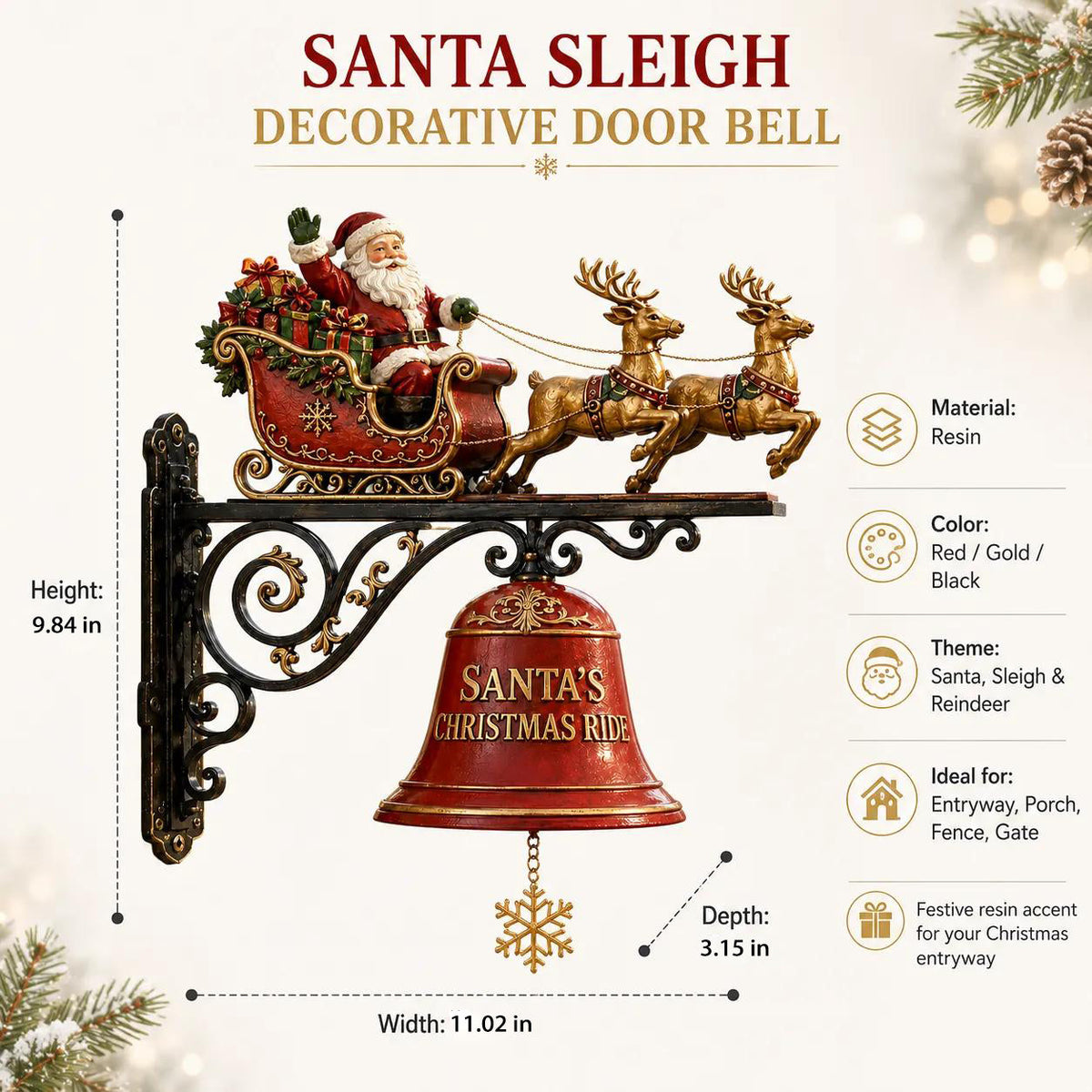 🎅 2026 Christmas Gift 50% Off--🎅 Santa Sleigh with Reindeer & Bell | 3D Christmas Outdoor Decoration