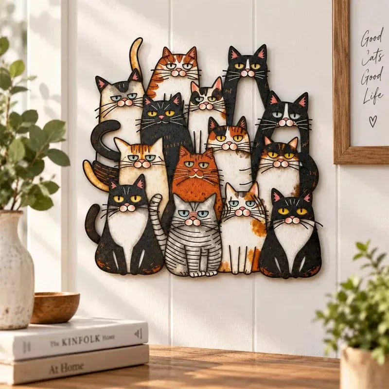 ⏰LAST DAY 50% OFF - 😻🐾Whimsical Cat Family Metal Wall Art
