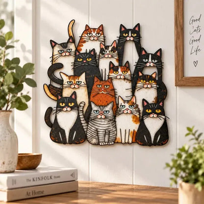 ⏰LAST DAY 50% OFF - 😻🐾Whimsical Cat Family Metal Wall Art