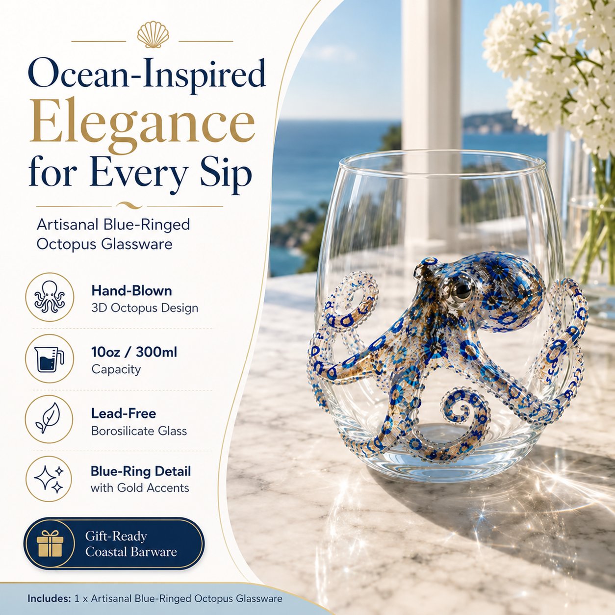 🎁🎁The Perfect Beach House Gift 🌊3D Ocean Animal Artisan Glassware Collection