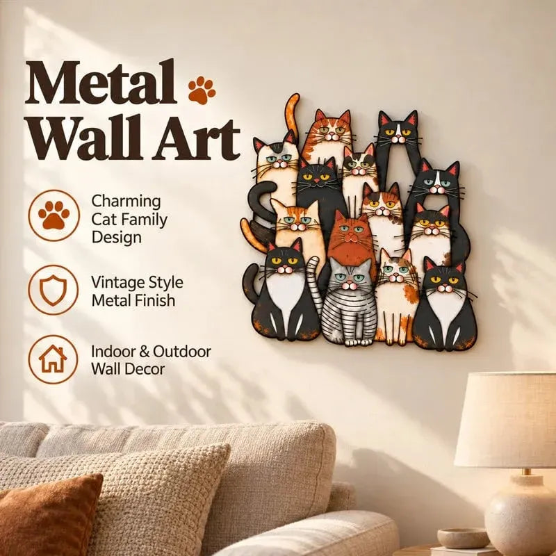 ⏰LAST DAY 50% OFF - 😻🐾Whimsical Cat Family Metal Wall Art