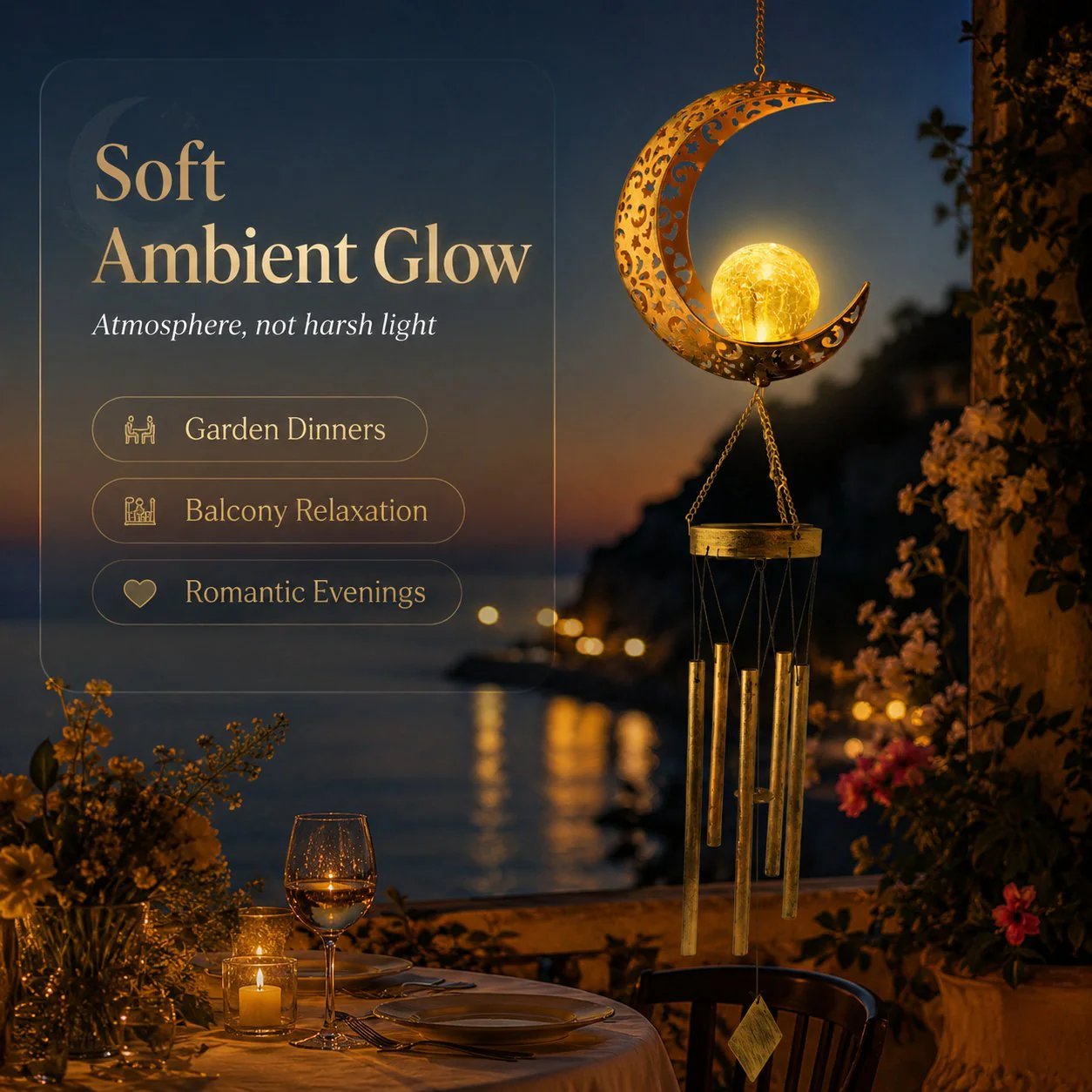 🌙🌙✨ Moon Courtyard Solar Wind Chime