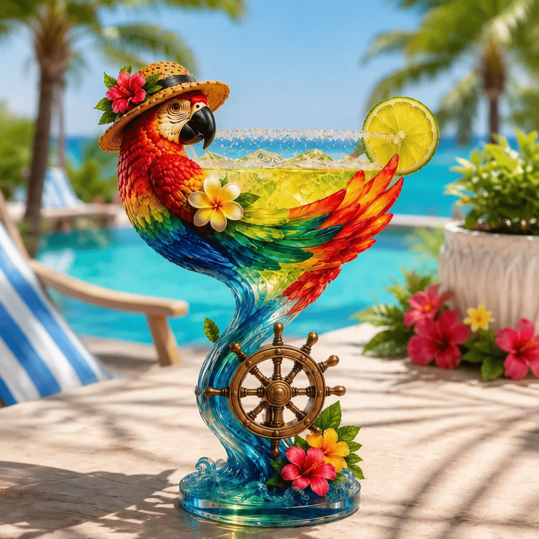 🦜🦜Parrot Paradise Margarita Glass🐢 Tropical Coastal Collector Cocktail Goblet