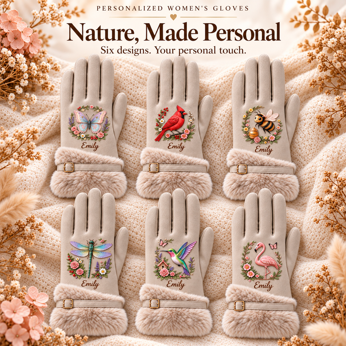 🌸 Personalized Nature Gloves for Women🧤💕