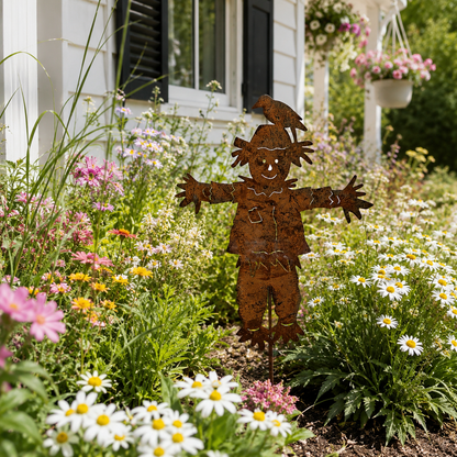 🐦23'' Rustic Metal Scarecrow Garden Stake with Crow