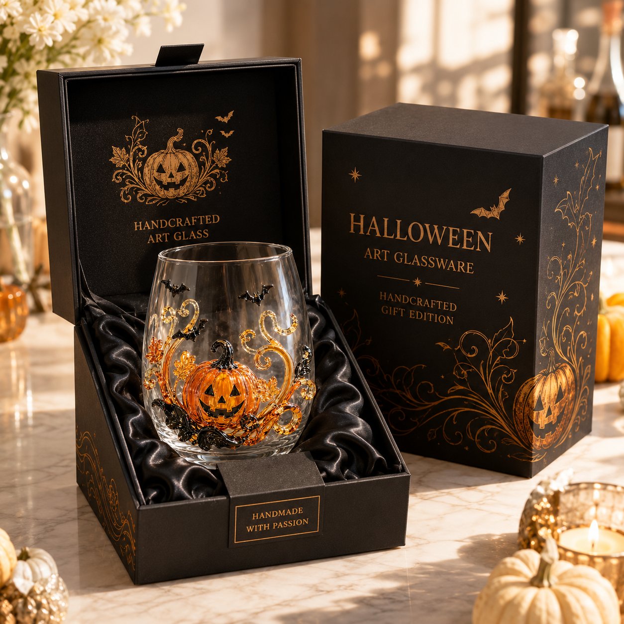 🎃 🎃 3D Halloween Artisan Glassware Collection | For Magical Halloween Sips, Eye-Catching 3D Details, Luminous Festive Party Moments & Cozy Fall Home Bar Glow