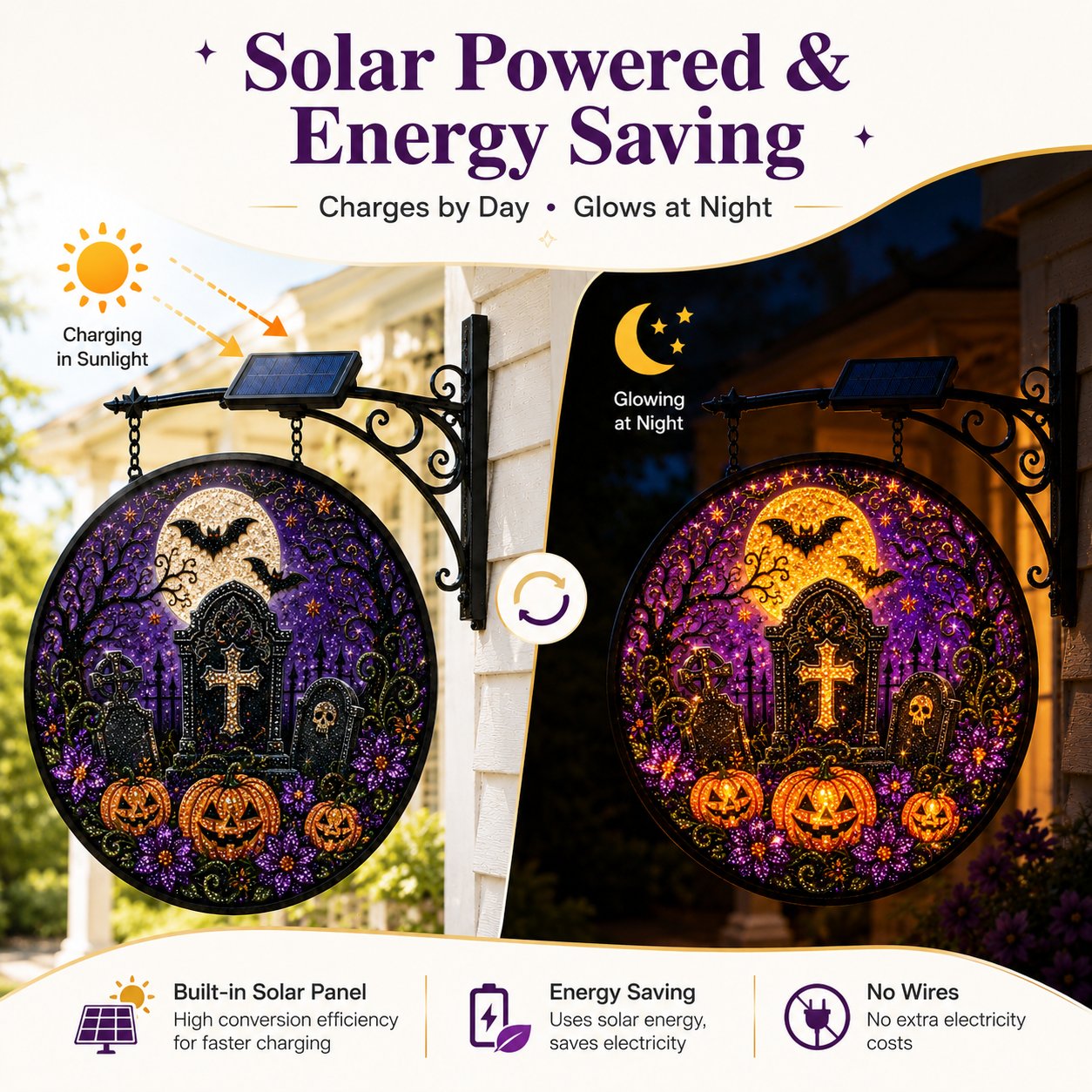🎃🎃 Solar Halloween LED Hanging Sign Light 👻