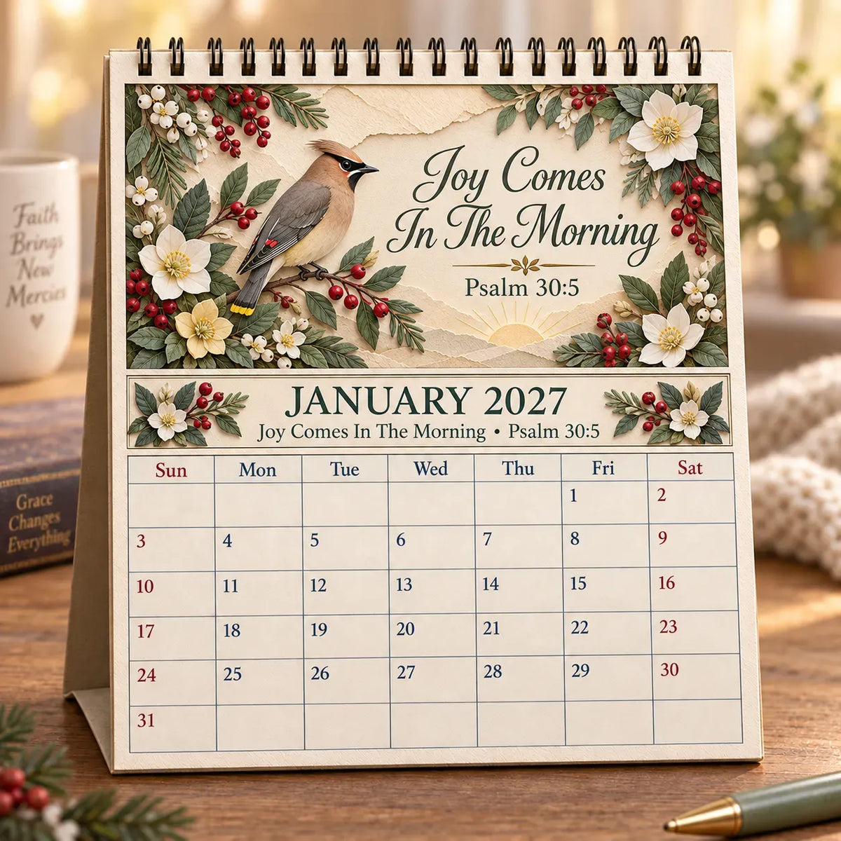 ✝️✝️ 3D Christian Calendar 2027 | 12 Scripture Designs with Nature Scenes, Birds & Flowers for Faith-Filled Homes & Meaningful Gifts 🎁