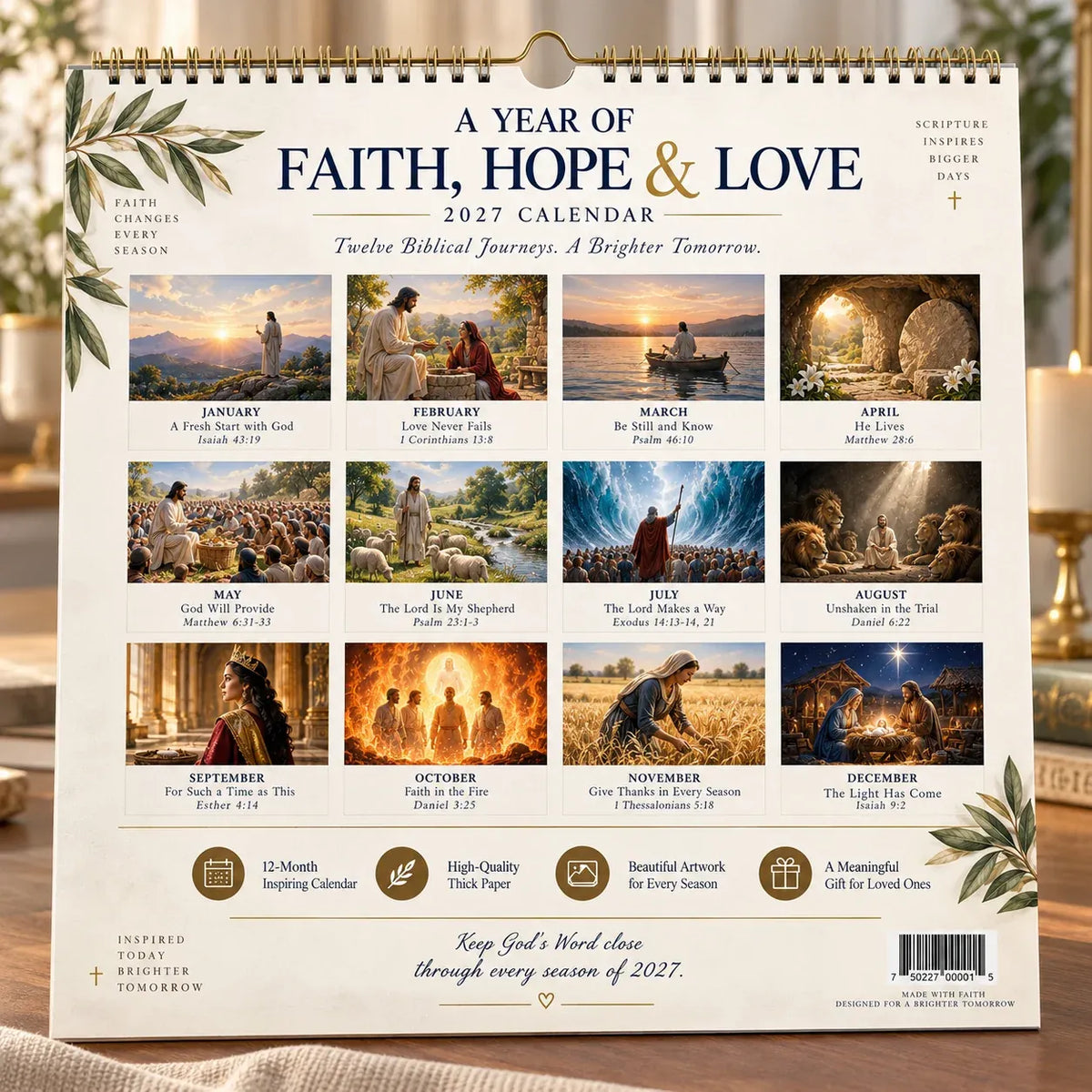 ✝️ 2027 Bible Verses for Strength Wall Calendar | 12 Months of Scripture-Inspired Themes, Biblical Artwork & Daily Faith for Home, Office & Prayer Spaces 📖