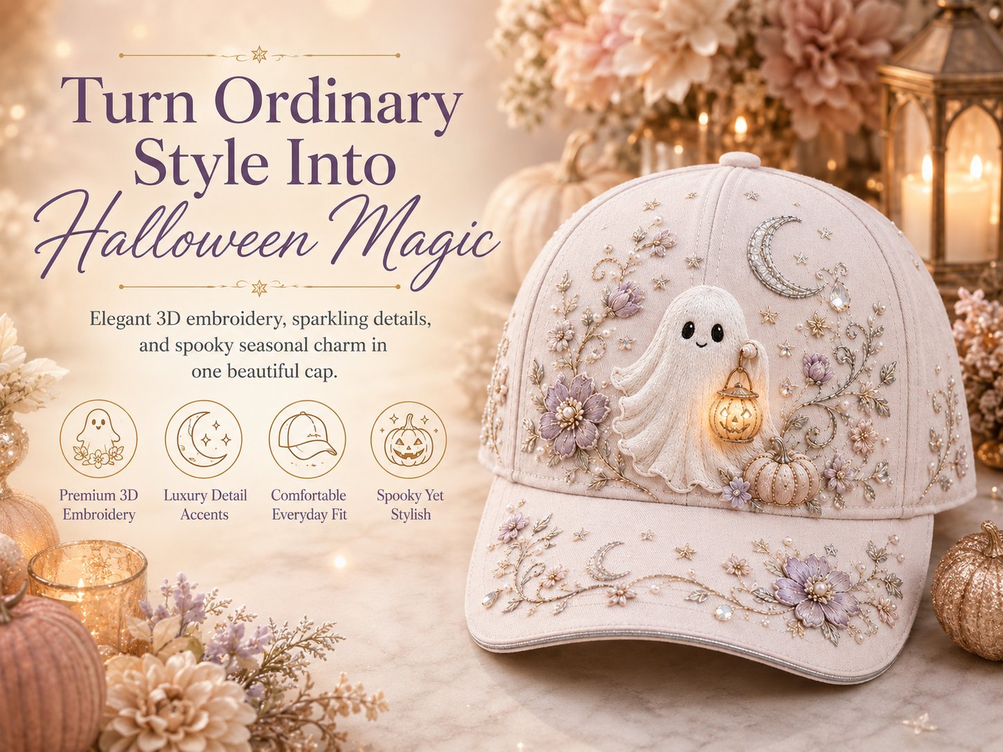🎃 🎃 3D Halloween Embroidery Cap | Spooky Cute Adjustable Hat for Fall Outfits, Daily Styling & Halloween Parties