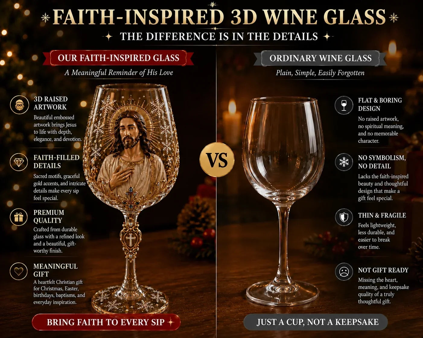 🎅 2026 Christmas Gift 50% Off--✝️Faith & Grace 3D Christian Wine Glass Set – Meaningful Faith Gift🎁