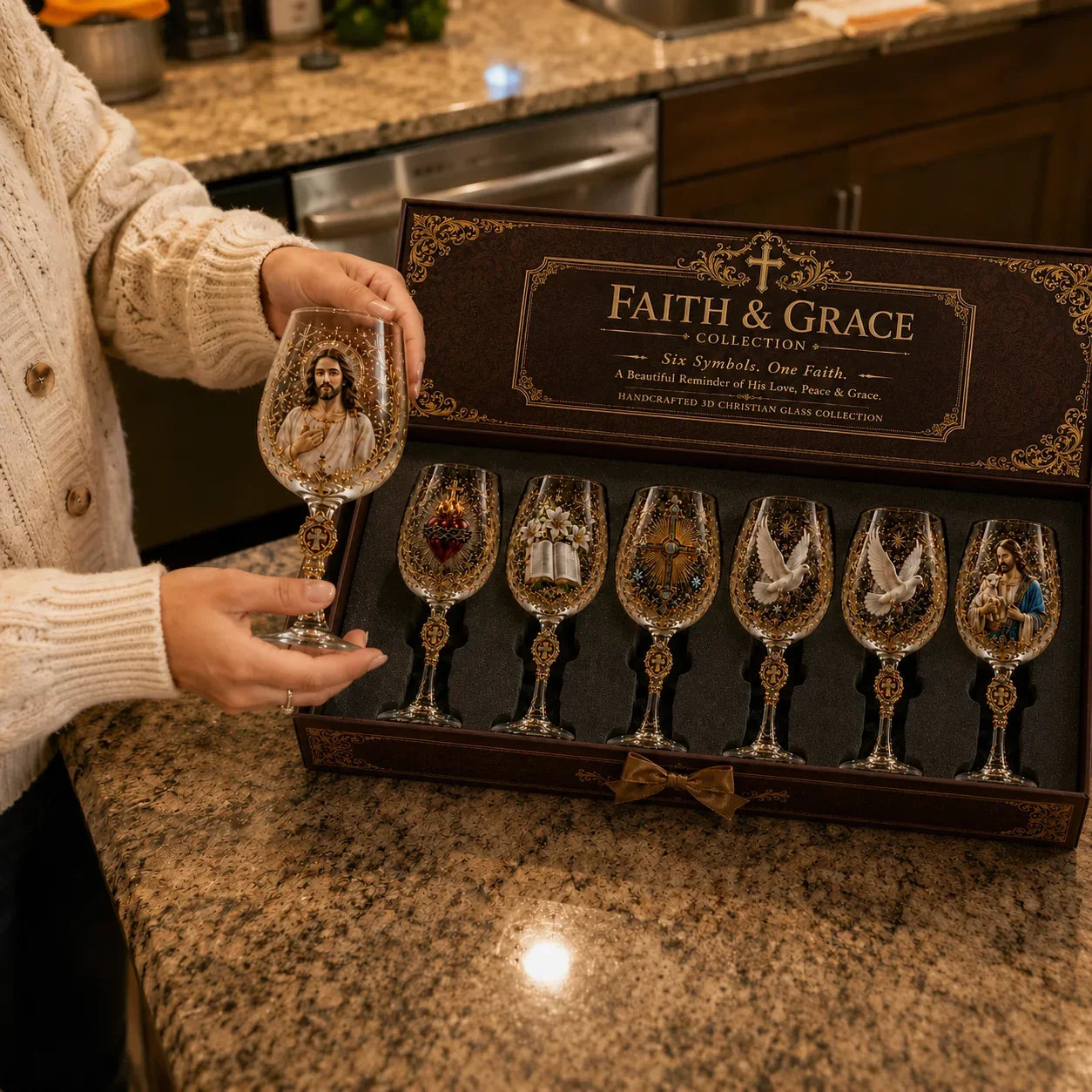 🎅🎅 2026 Christmas Gift 50% Off--✝️Faith & Grace 3D Christian Wine Glass Set – Meaningful Faith Gift🎁