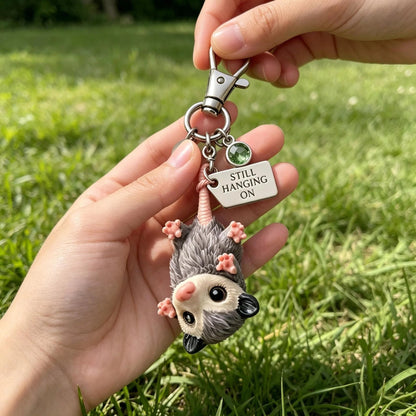 🐁🐁A Little Opossum for You - --2D Style "Still Hanging On" Keychain & Sentiment Card Set
