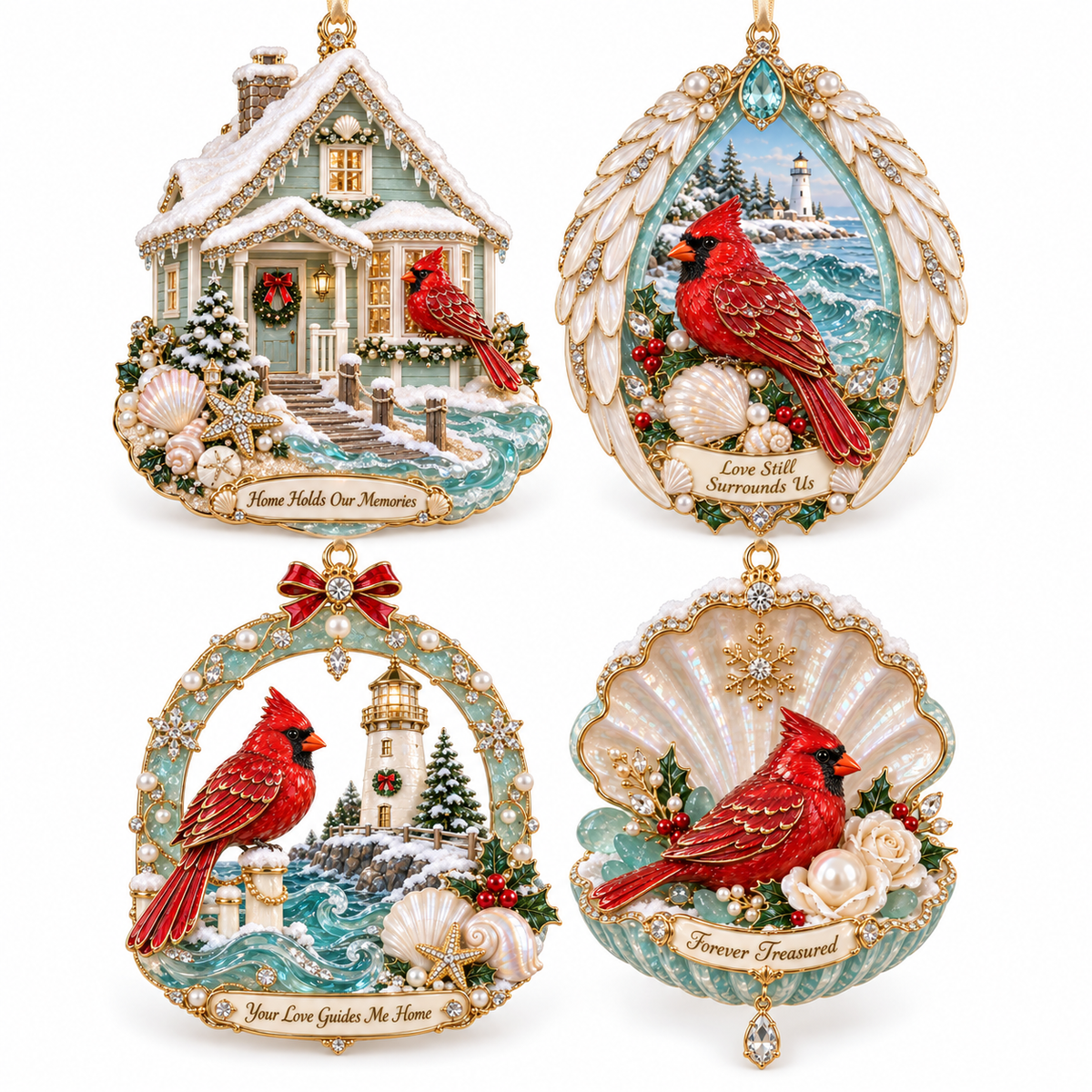 🎅🎅 2026 Christmas Gift 50% Off--Forever Treasured –  Coastal Cardinal Christmas Memorial Ornament Set
