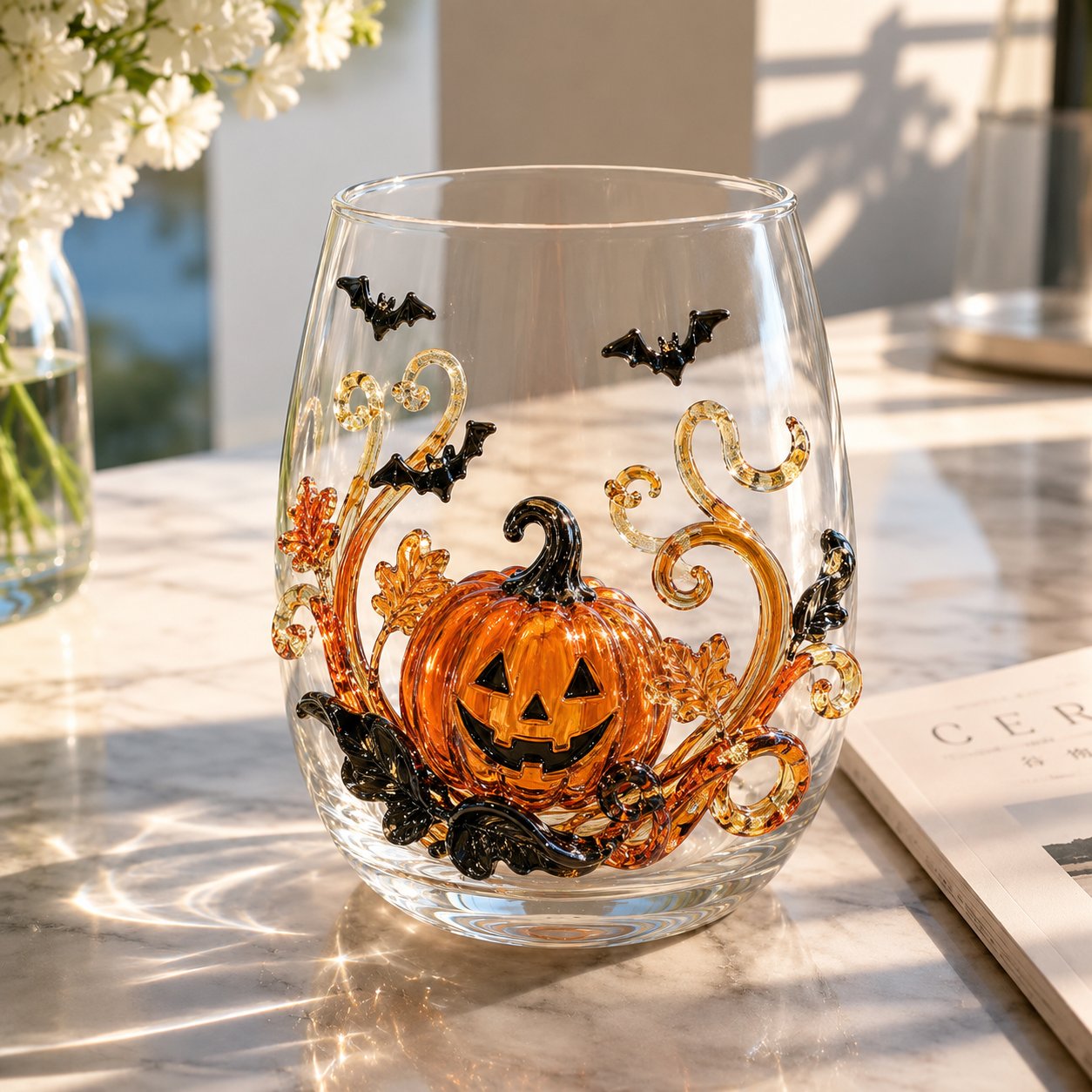 🎃 🎃 3D Halloween Artisan Glassware Collection | For Magical Halloween Sips, Eye-Catching 3D Details, Luminous Festive Party Moments & Cozy Fall Home Bar Glow