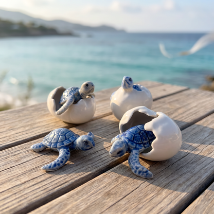 🐢 Newborn Journey: Handcrafted Ceramic Baby Sea Turtle Figurines