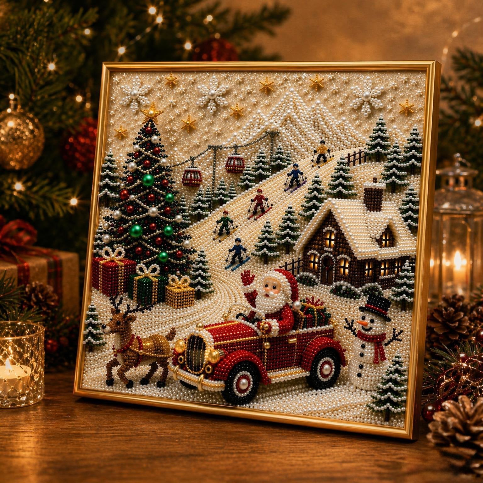 🎄🎄🎅 Premium 3D Pearl Christmas Wall Art Kit | Luxury Flocked Canvas with Scratch-Resistant Non-Fading Pearl Beads DIY Holiday Decor ⛄️❄️