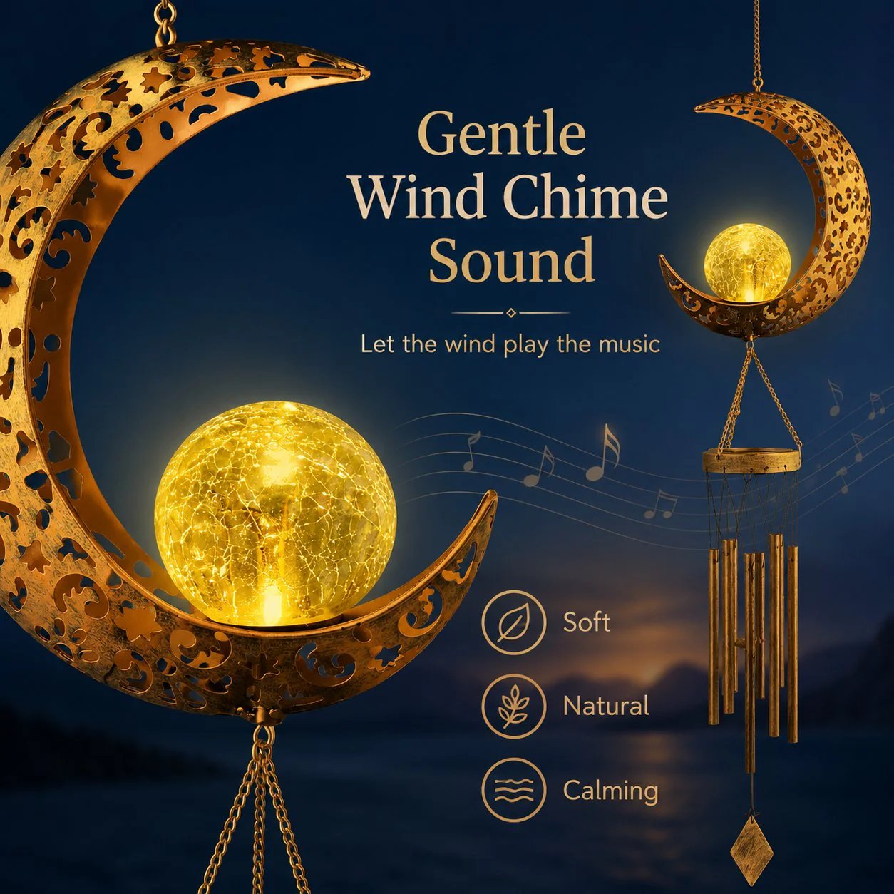 🌙🌙✨ Moon Courtyard Solar Wind Chime