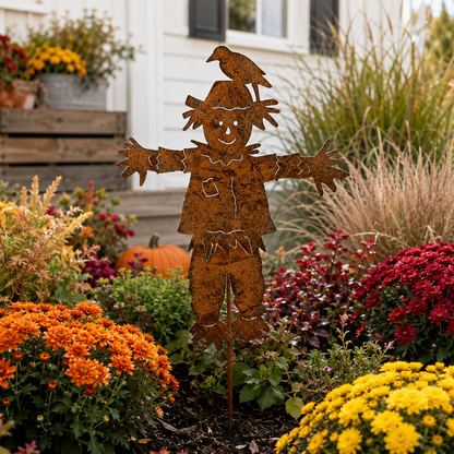 🐦23'' Rustic Metal Scarecrow Garden Stake with Crow