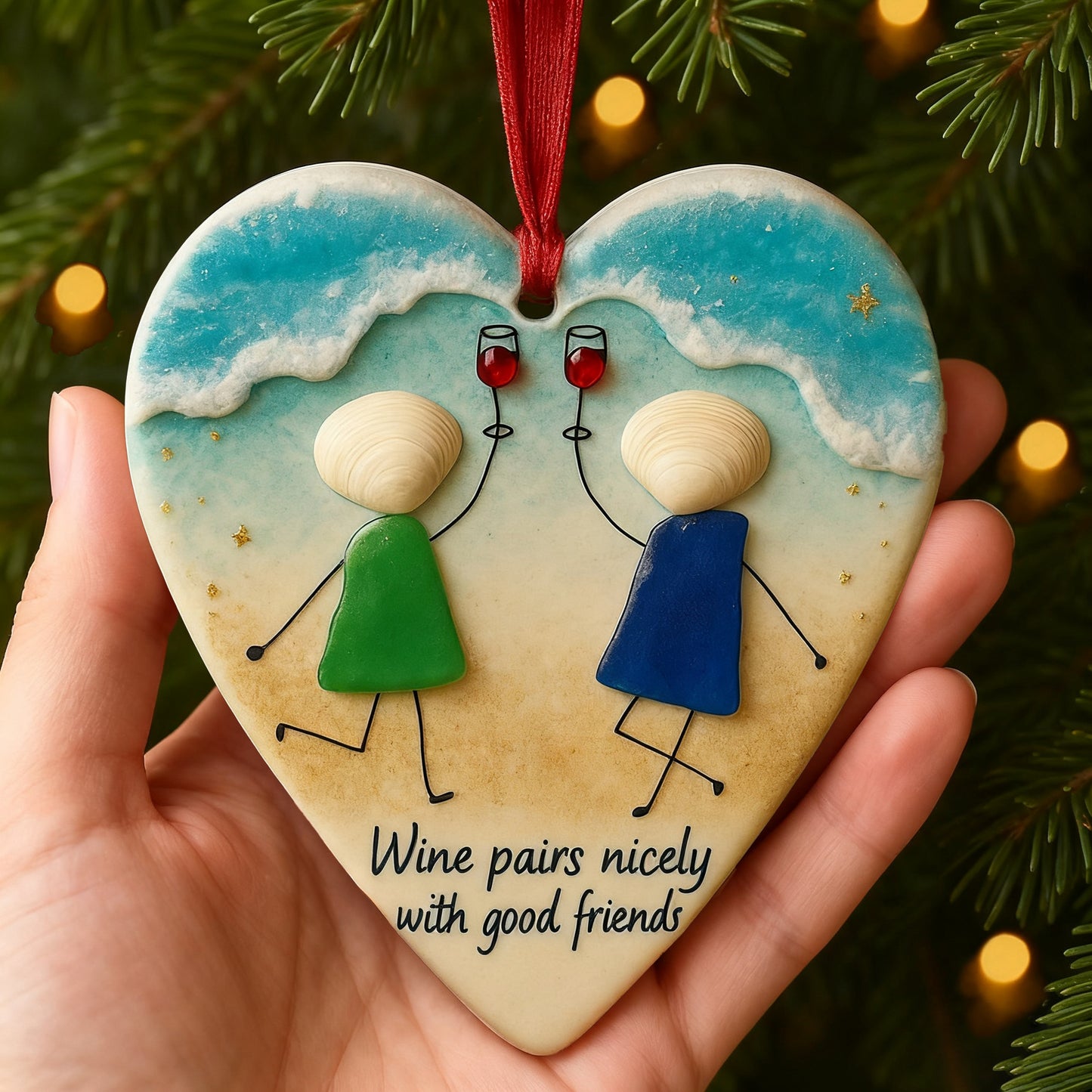 Wine & Friends Seaglass Ornament🥂💞