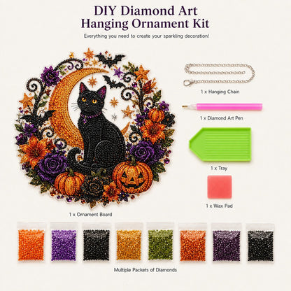🎃🎃Black Cat Moon Diamond Art Hanging Ornament Kit – Relaxing DIY Halloween Craft 🎃💎 (📦Buy 2 Free Shipping)