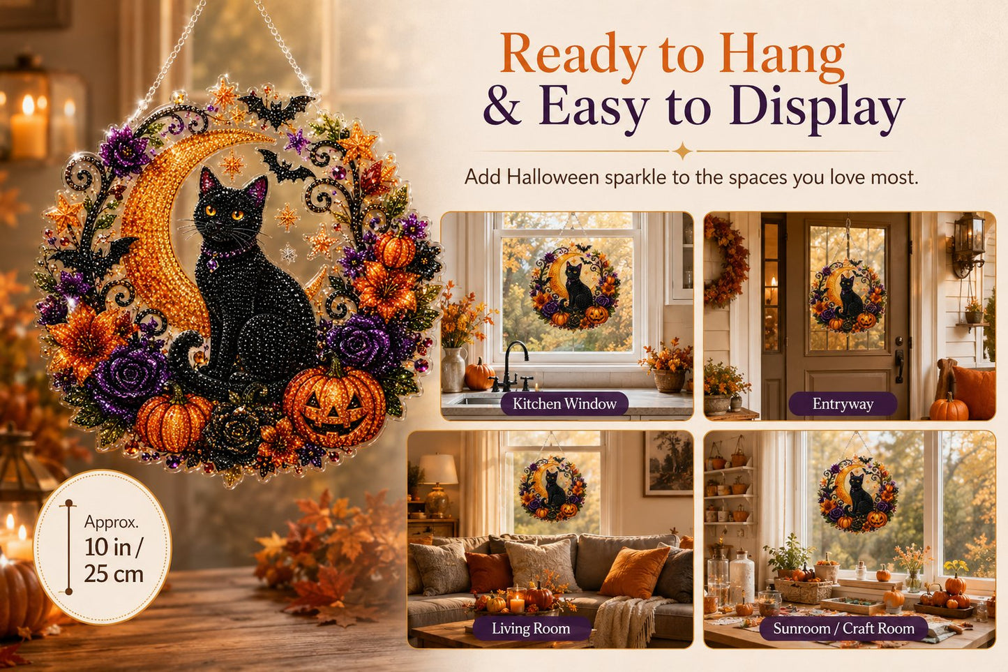 🎃Black Cat Moon Diamond Art Hanging Ornament Kit – Relaxing DIY Halloween Craft 🎃💎 (📦Buy 2 Free Shipping)