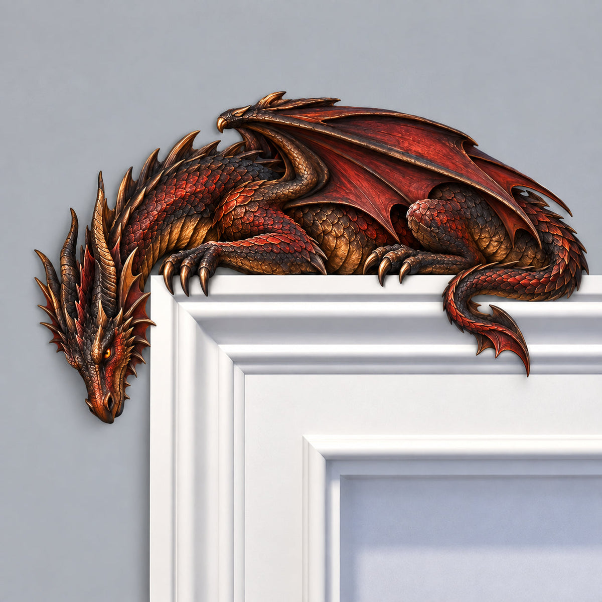 ⏳⏳⏳ Last Day 50% OFF – 🐉🔥 Sleeping Dragon Door Topper | Medieval Fantasy Dragon Guardian Wall Décor for Doorway, Gaming Room & Gothic Home 🏰✨