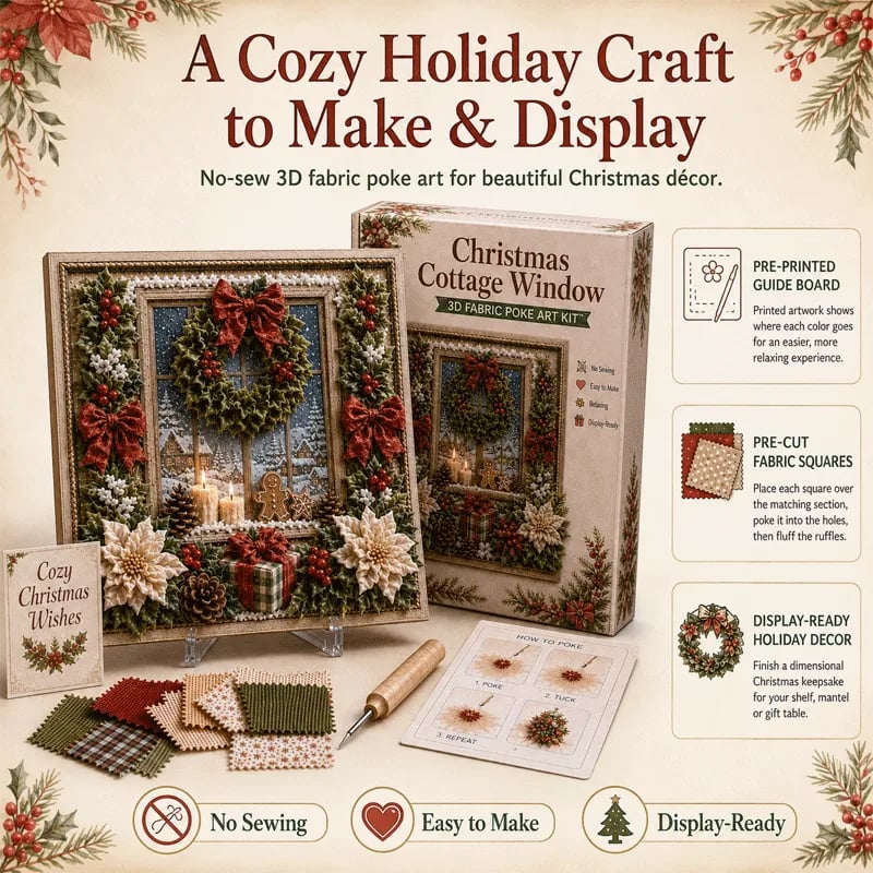 🔥 LAST DAY 50% OFF – 🎄🧵 Premium 3D Christmas Fabric Poke Art Kit | No-Sew Holiday Craft with Pre-Punched Board, Fabric Squares & Display Stand 🎅✨