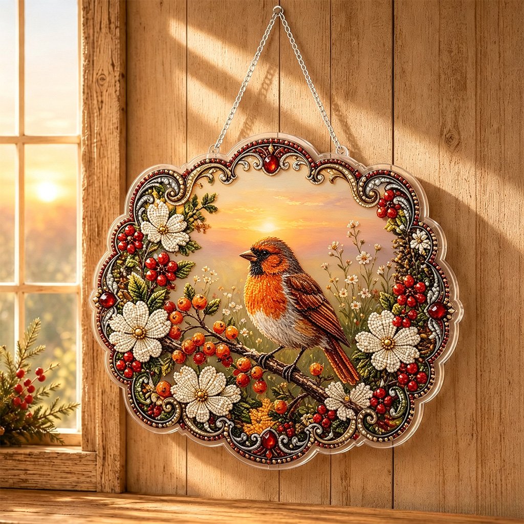 ✨🐦Beginner-Friendly-🐦Cardinals & Sunrise Diamond Art Hanging Ornament Kit