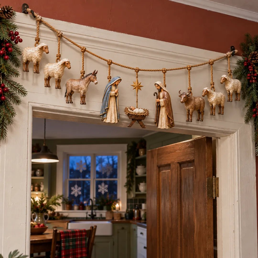 🌹✝️🎄Handcrafted Wooden Nativity Garland(📦Buy 2 Free Shipping)