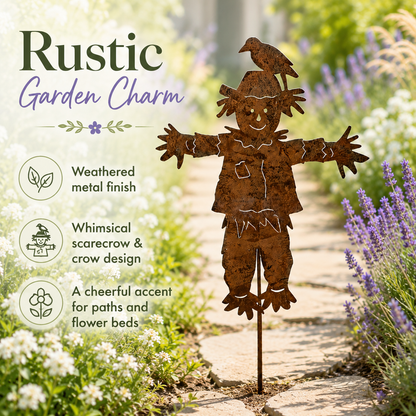 🐦🐦23'' Rustic Metal Scarecrow Garden Stake with Crow