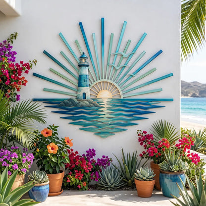 🎅🎅 2026 Christmas Gift 50% Off--🌊 Coastal Sunrise Metal Wall Art | Mermaid, Lighthouse & Sea Turtle Ocean Décor for Patio, Porch & Beach House 🐚