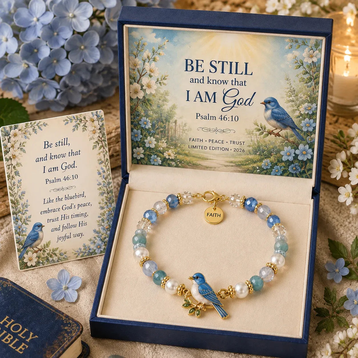 🎅 2026 Christmas Gift 50% Off--✝️ Psalm 46:10 Faith Bracelet | Limited Edition 2026 Christian Jewelry with 7 Meaningful Nature Symbols, Gemstone-Style Beads & Scripture Gift Box 🤍