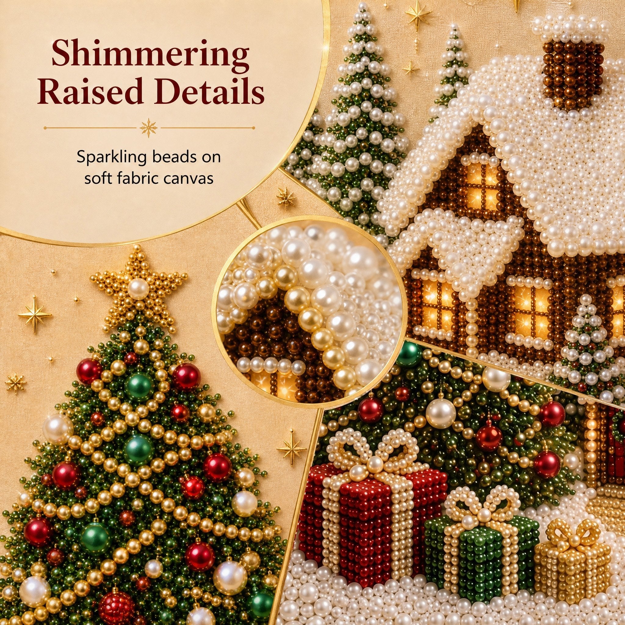 🎄🎄🎅 Premium 3D Pearl Christmas Wall Art Kit | Luxury Flocked Canvas with Scratch-Resistant Non-Fading Pearl Beads DIY Holiday Decor ⛄️❄️