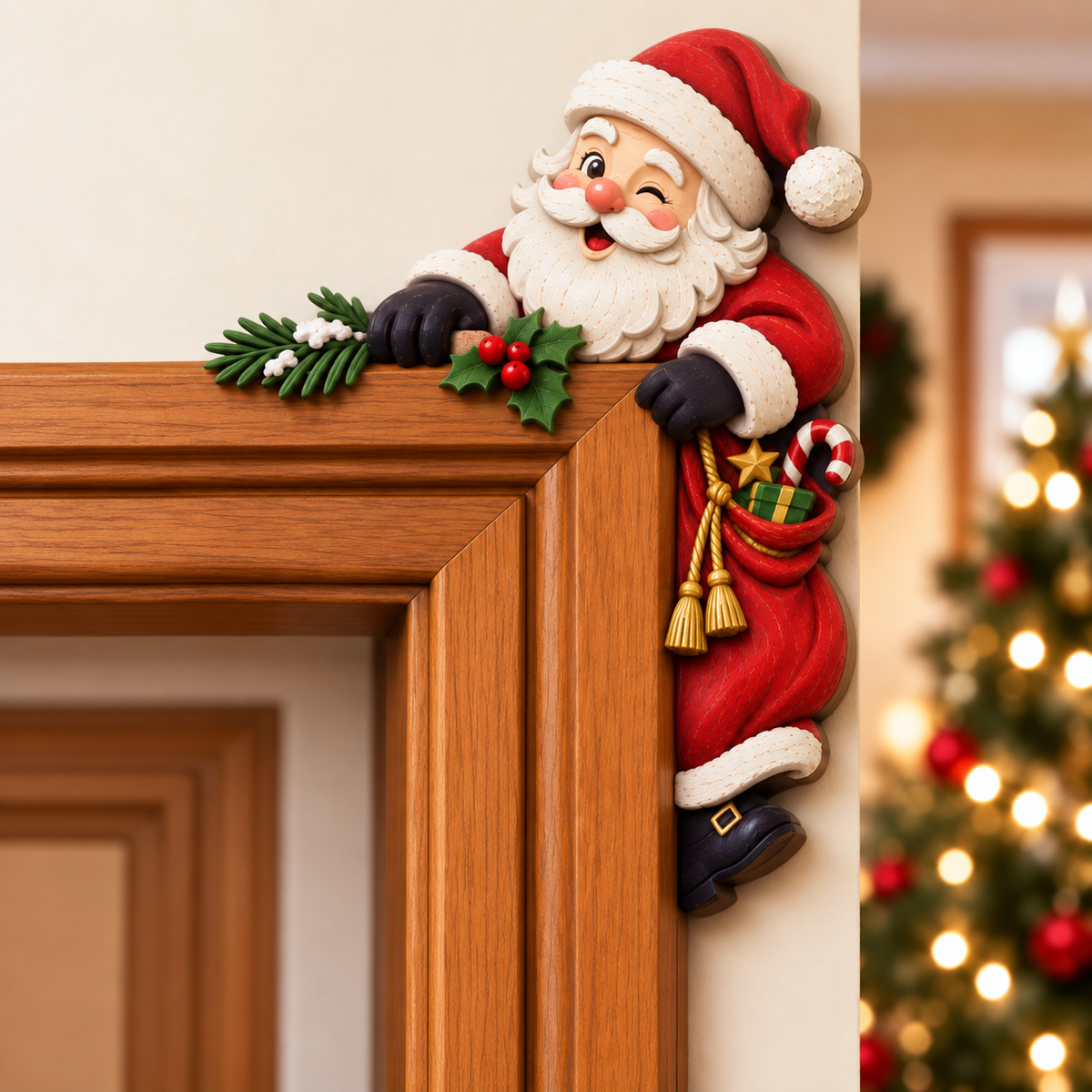 Christmas Peekaboo Door Frame Corner Decor