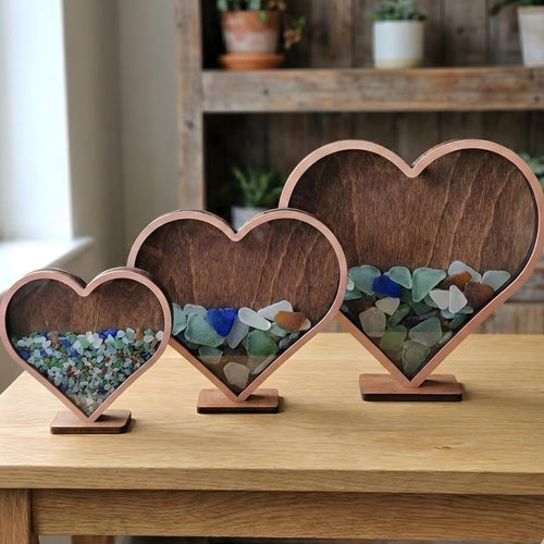 Heart Sea Glass Display Box: Coastal Decor Shadow Box