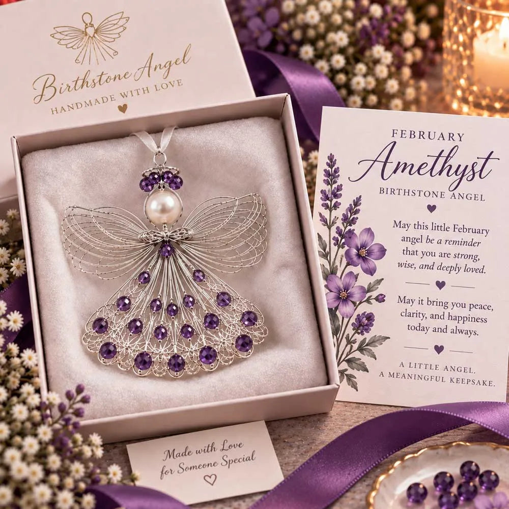⏳ Last Day 50% OFF – 👼Handmade Birthstone Angel Wire Ornament |12 Meaningful Birthstone Colors with Keepsake Card ✨