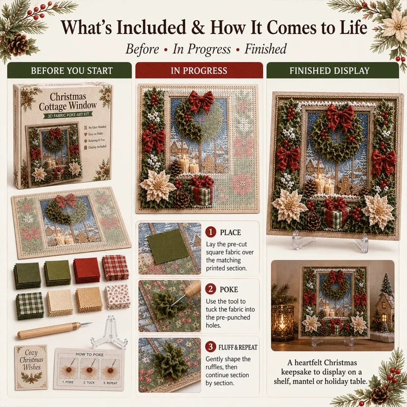 🔥 LAST DAY 50% OFF – 🎄🧵 Premium 3D Christmas Fabric Poke Art Kit | No-Sew Holiday Craft with Pre-Punched Board, Fabric Squares & Display Stand 🎅✨