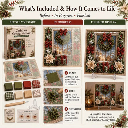 🔥 LAST DAY 50% OFF – 🎄🧵 Premium 3D Christmas Fabric Poke Art Kit | No-Sew Holiday Craft with Pre-Punched Board, Fabric Squares & Display Stand 🎅✨