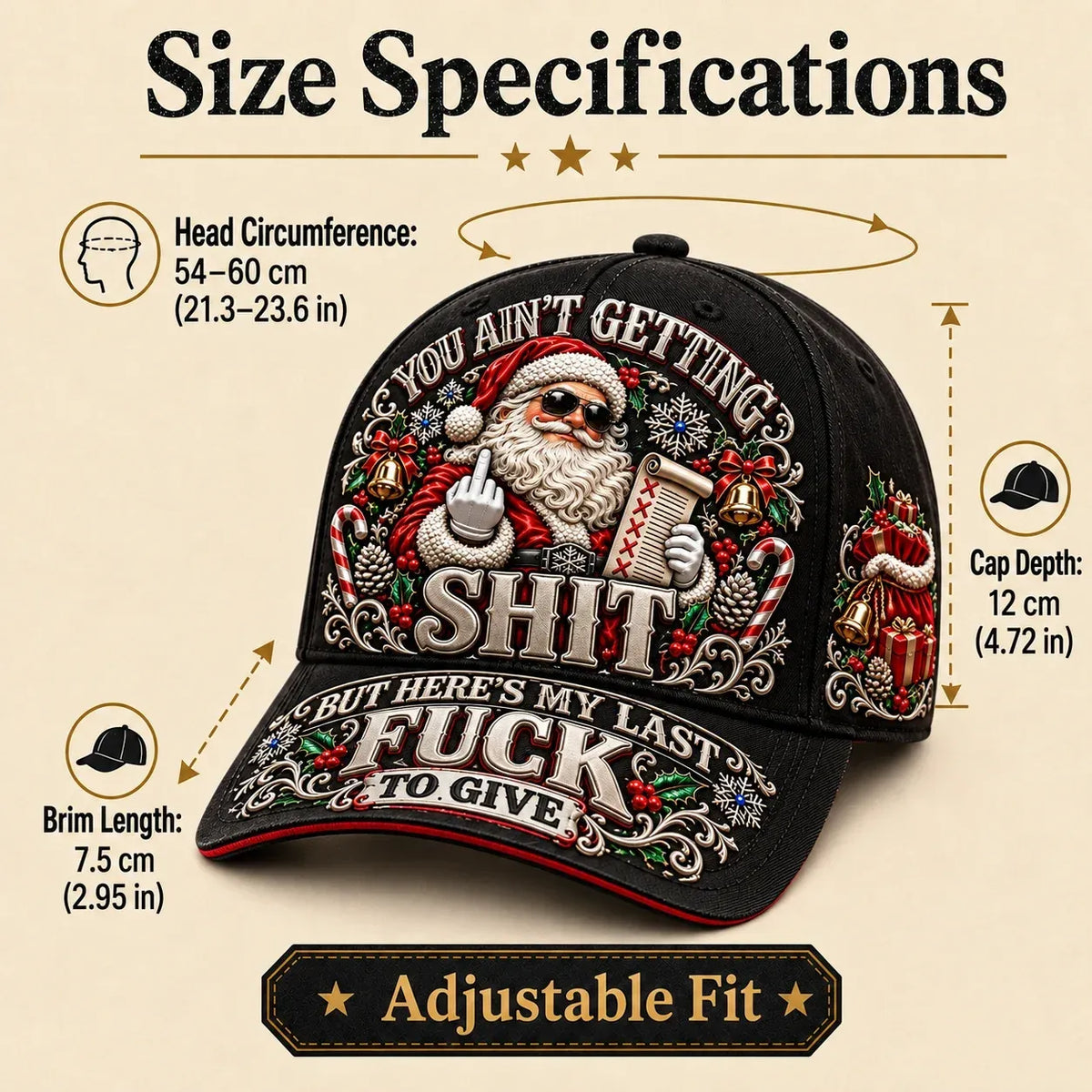 🎄Santa’s Last Gift Adult Humor Christmas Cap — 🎅You Ain’t Getting Shit