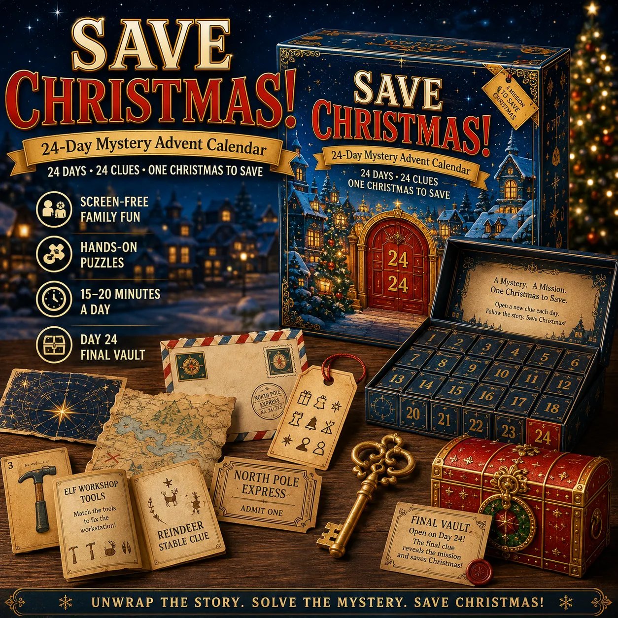 ⏳ Last Day 49% OFF – 🎁✨24-Day Mystery Adventure Advent Calendar Collection | 24 Clues, Hands-On Puzzles & One Final Reveal
