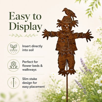 🐦🐦23'' Rustic Metal Scarecrow Garden Stake with Crow
