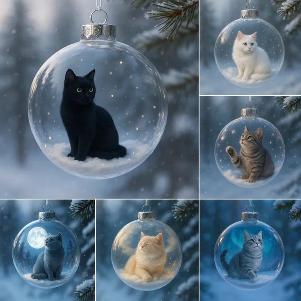 🔥Last Day 50% OFF - Cute Cat Christmas Glass Ornaments Collection