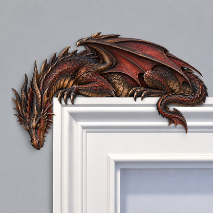 ⏳⏳⏳ Last Day 50% OFF – 🐉🔥 Sleeping Dragon Door Topper | Medieval Fantasy Dragon Guardian Wall Décor for Doorway, Gaming Room & Gothic Home 🏰✨