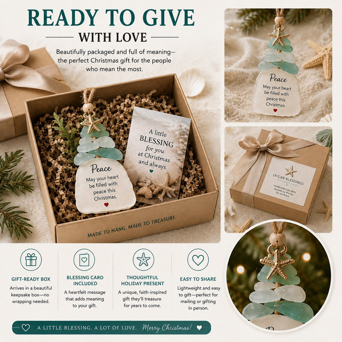 Ocean Blessings Sea Glass Christmas Ornaments