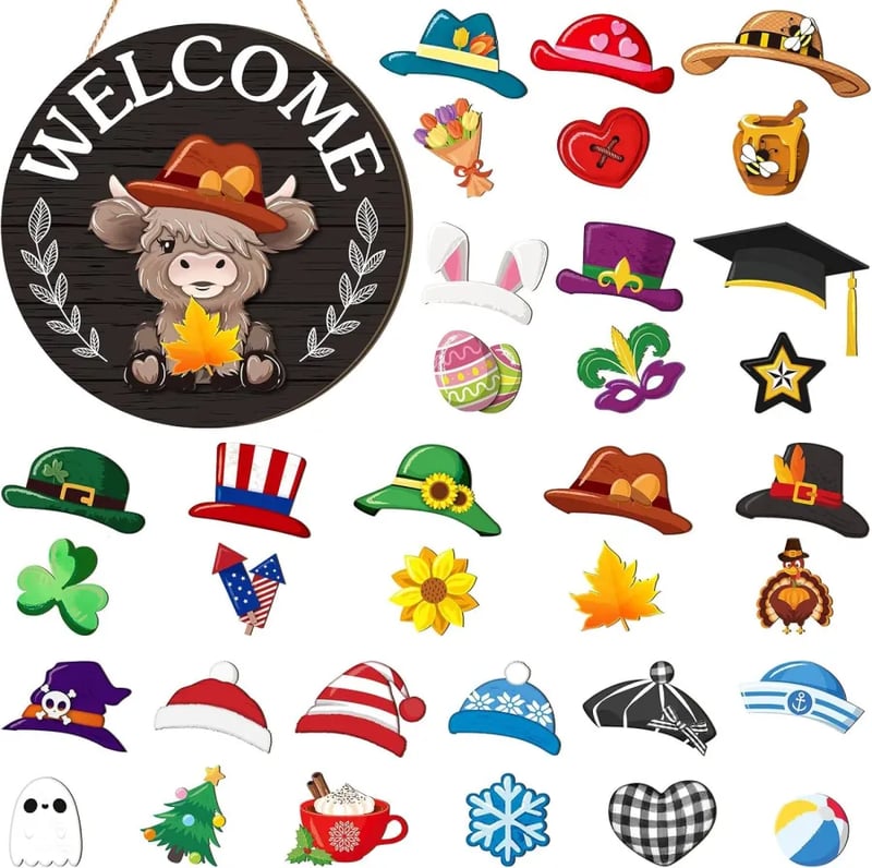 35 PCS Interchangeable Highland Cow Welcome Sign