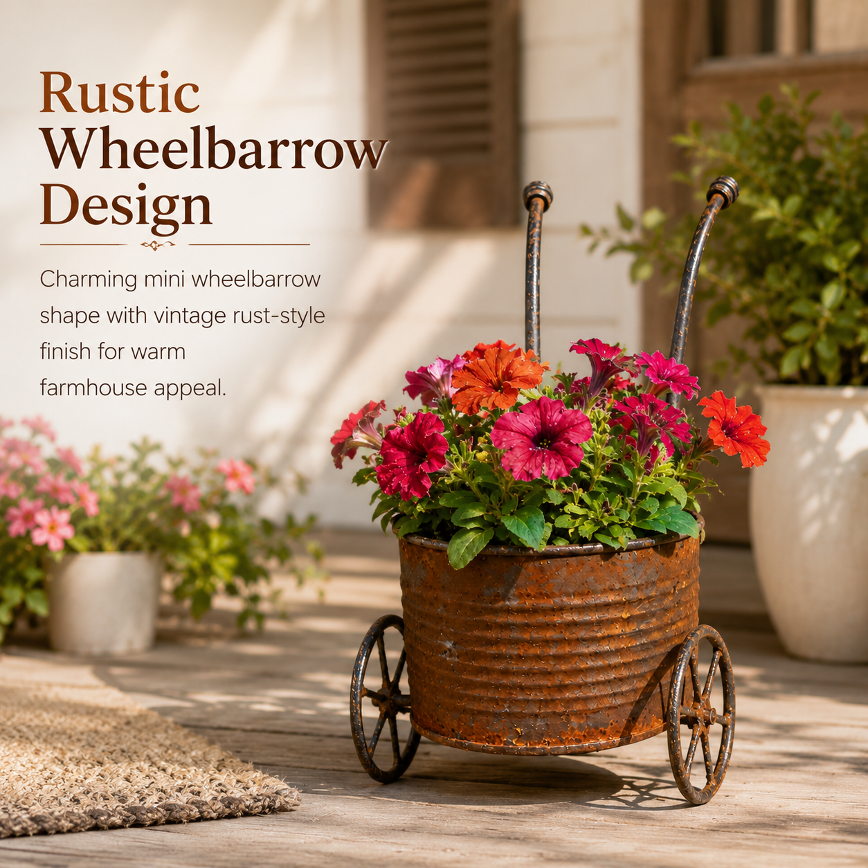 🌸🌸Rustic Metal Wheelbarrow Planter, Vintage Garden Cart Flower Pot